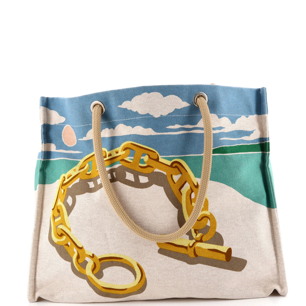 Herm?s La Plage Beach Tote Bag Printed Canvas