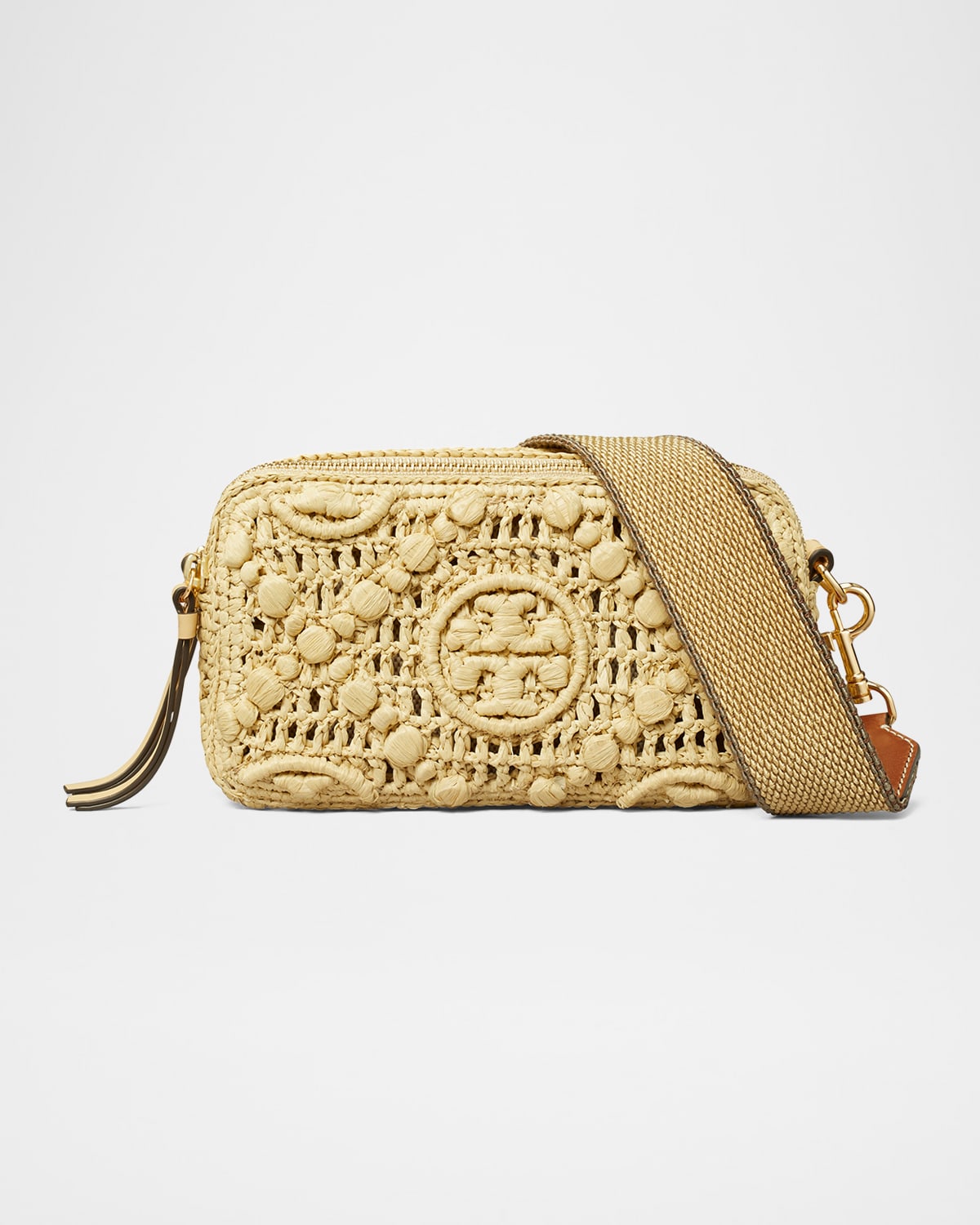 Tory Burch Miller T Monogram Raffia Mini Crossbody Bag