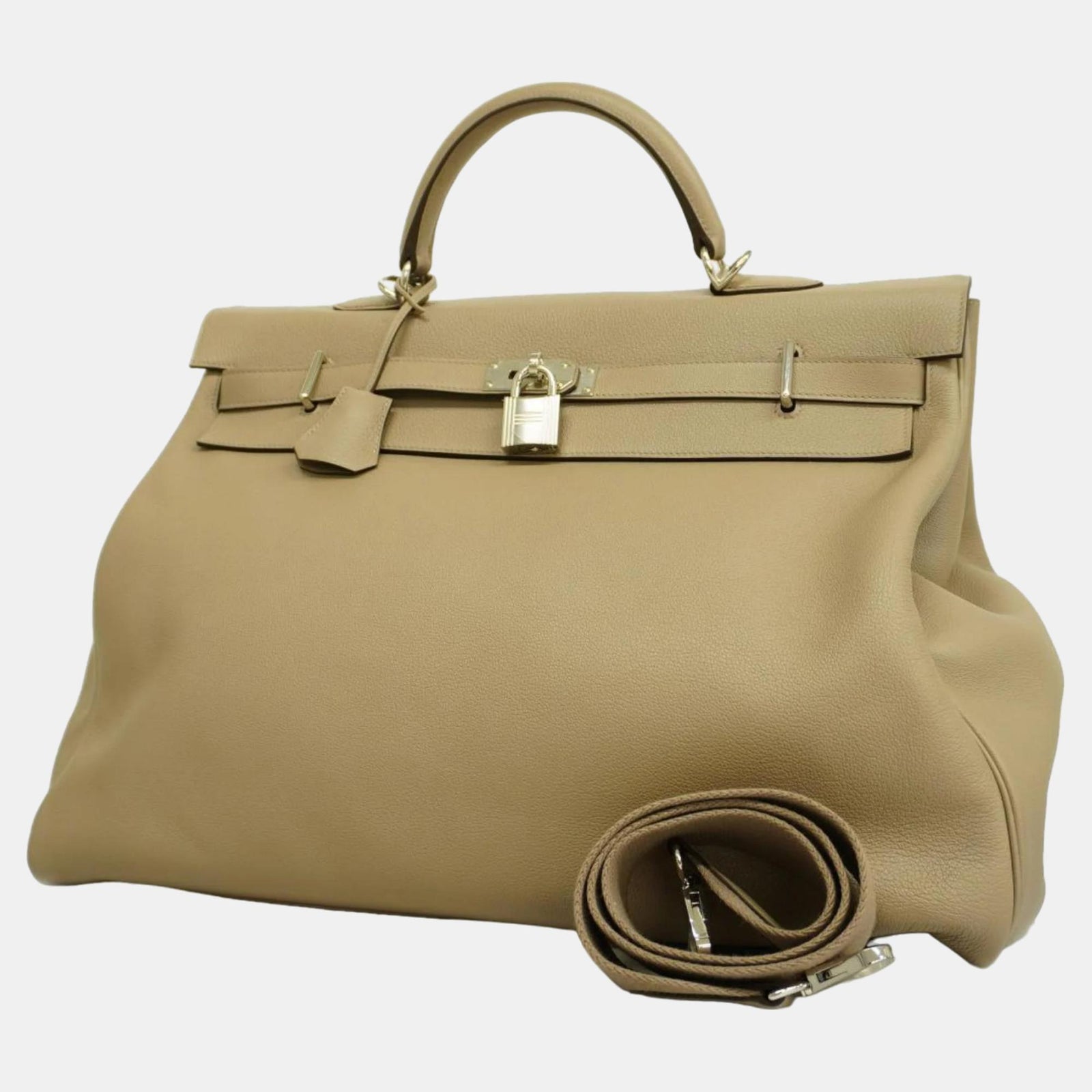 Herm?s Sac à main pour femme en cuir taurillon Kelly 50 Z gravé Novillo Etoupe