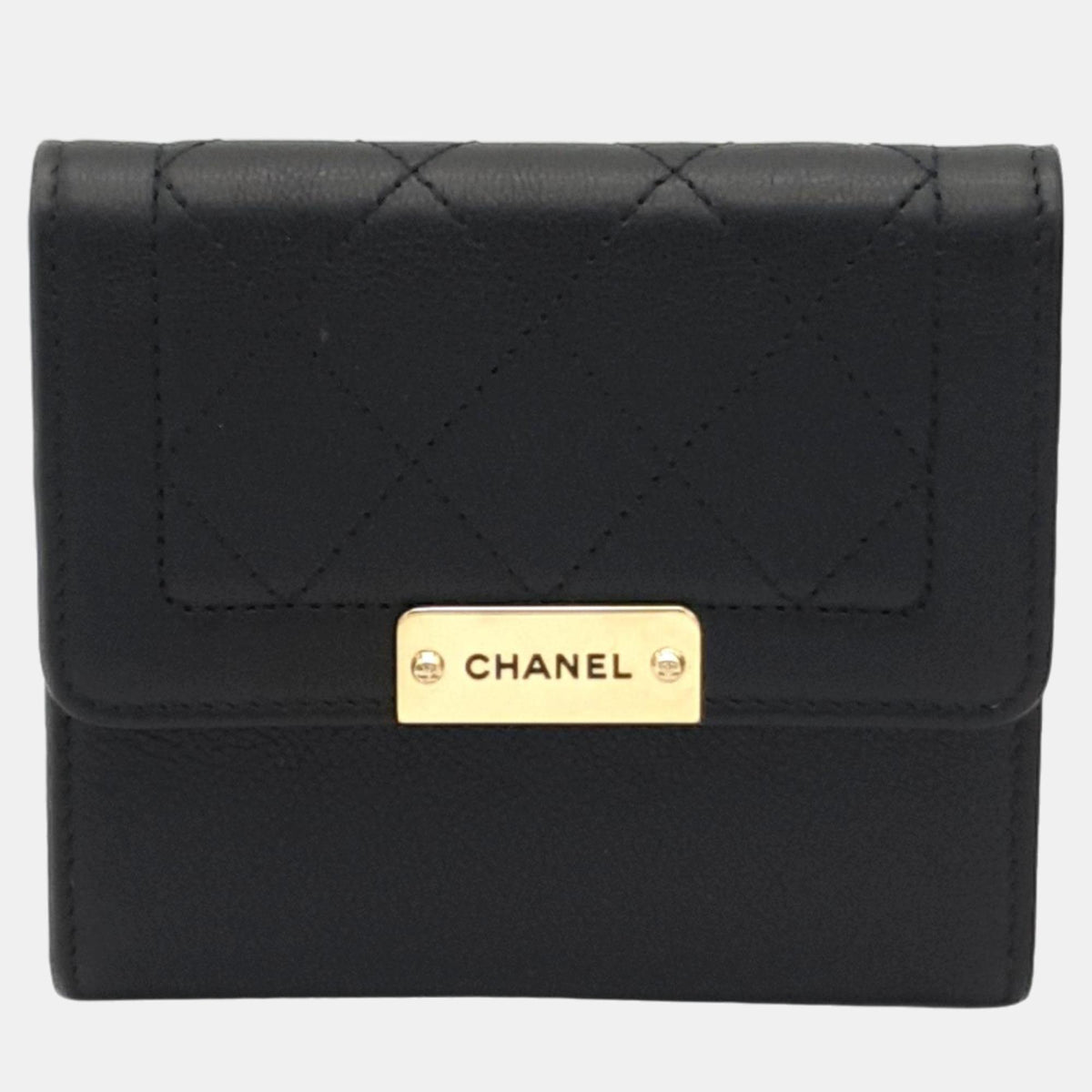 Chanel Black Leather half wallet A84161
