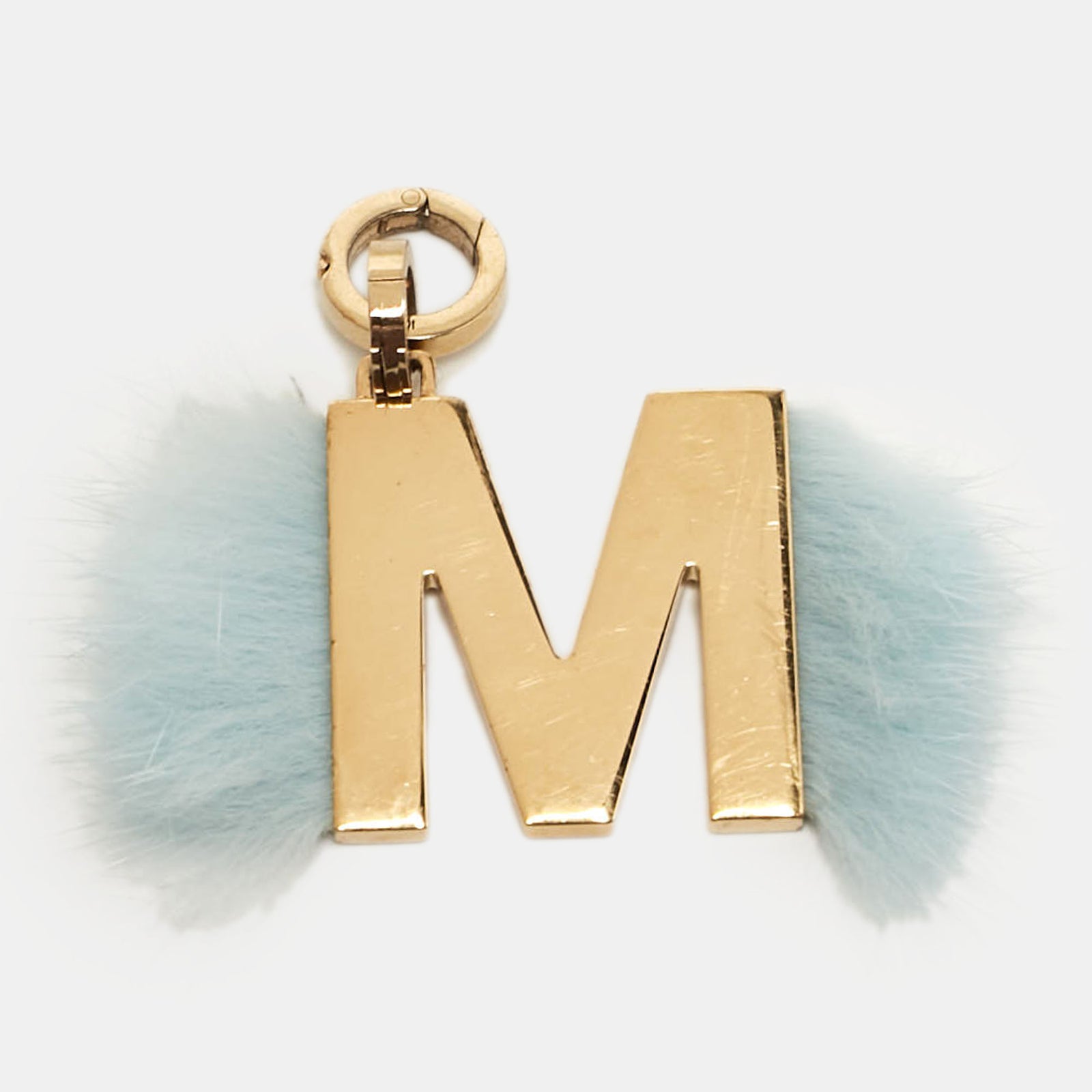 Fendi Abclick Letter M Fur Gold Tone Charm