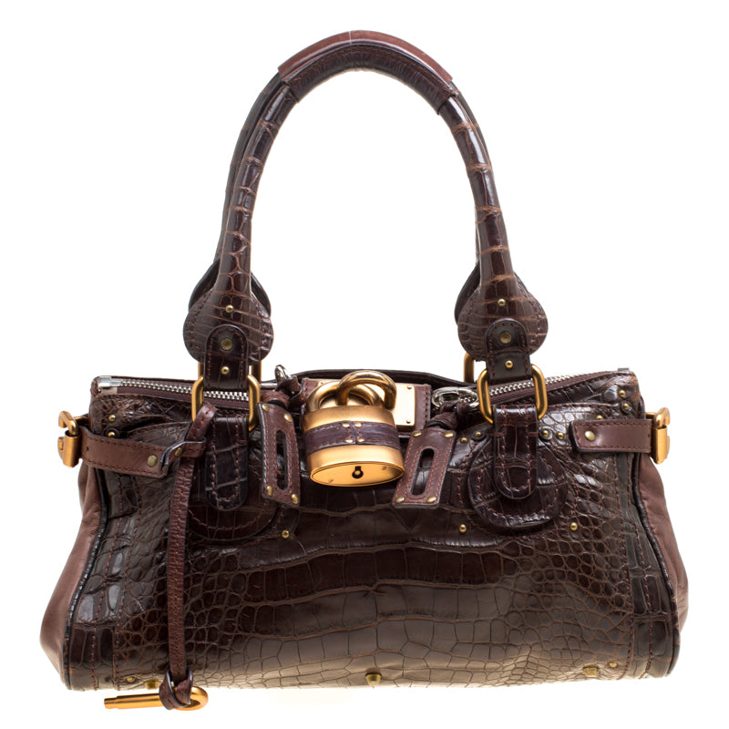 Chloe Brown Alligator and Leather Medium Paddington Satchel