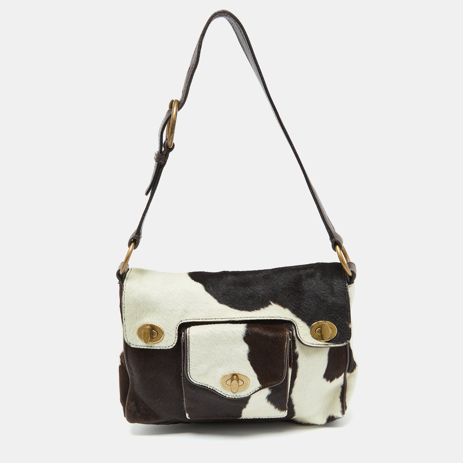 Miu Miu Brown/White Cow Print Calfhair and Leather Hobo