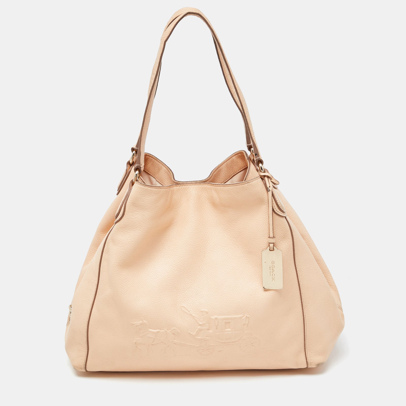 Coach Peach Leather Horse Carriage Edie Shoulder Bag