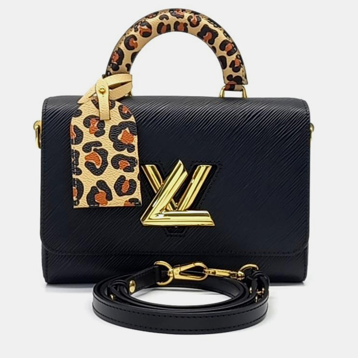 Louis Vuitton Black & Leopard Top Handle Twist MM Bag