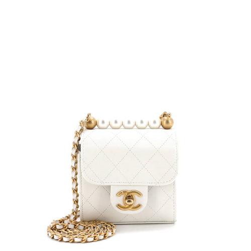 CHANEL Chic Pearls Flap Clutch with Chain Quilted Goatskin Mini