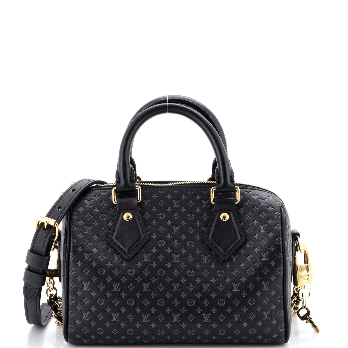 Louis Vuitton Speedy Bandouliere Bag Nanogram Embossed Leather 20