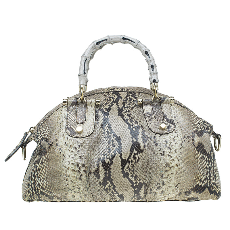 Beige Python Pop Bamboo Top Handle Bag