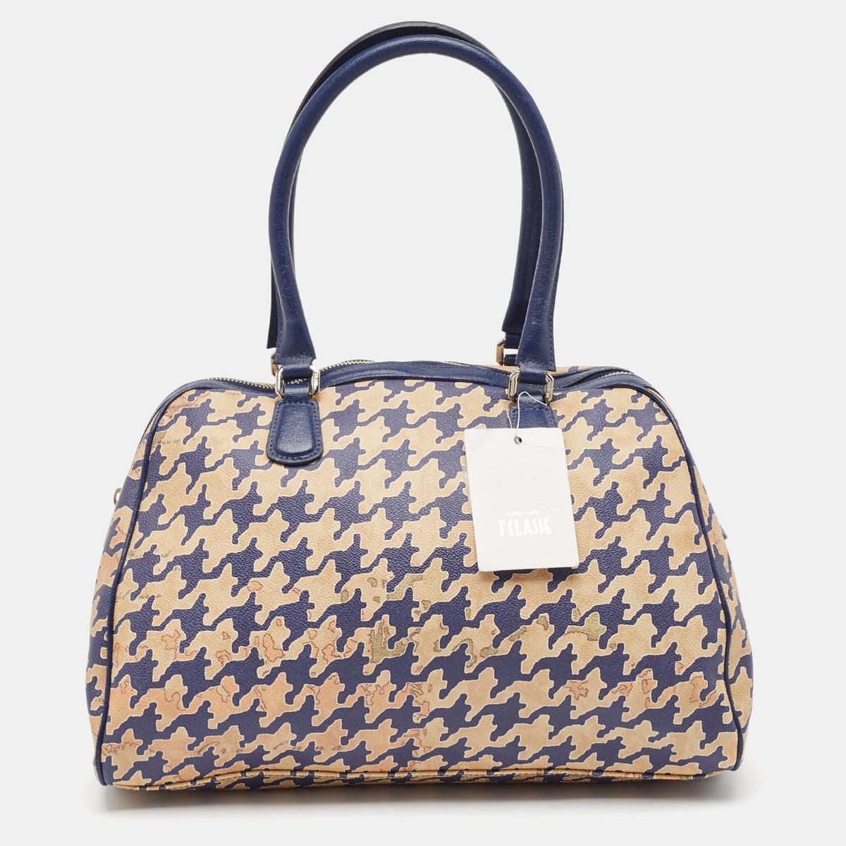 Alviero Martini 1a Classe Blue/Beige Pattern Print Coated Canvas Satchel