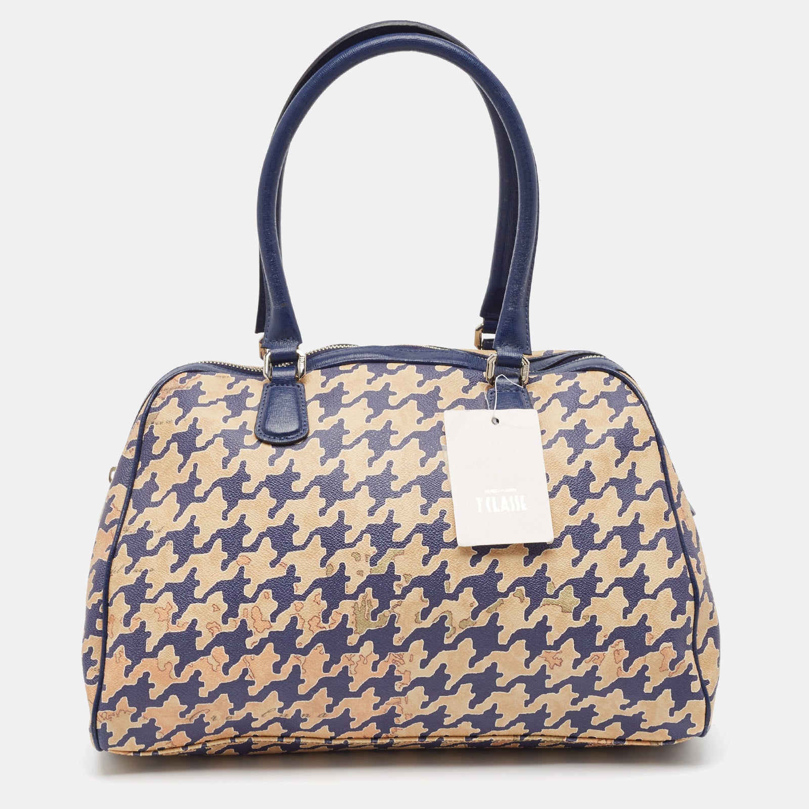 Alviero Martini 1a Classe Blue/Beige Pattern Print Coated Canvas Satchel