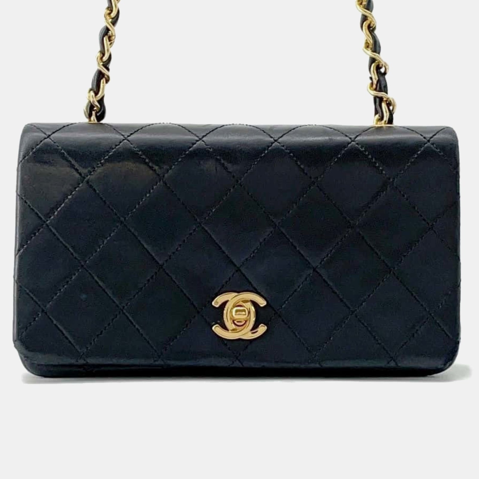 Chanel Sac à bandoulière à rabat en cuir noir avec fermoir pivotant