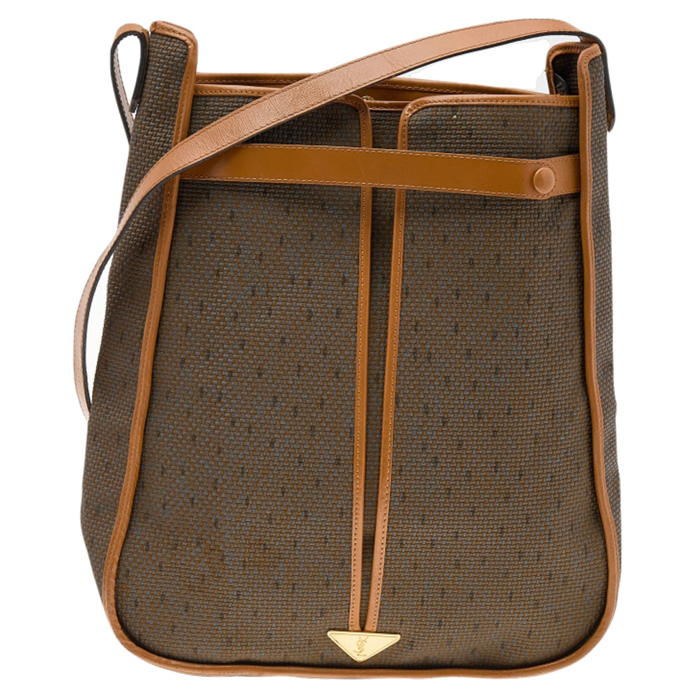 Brown/Tan Coated Canvas And Leather Vintage Shoulder Bag