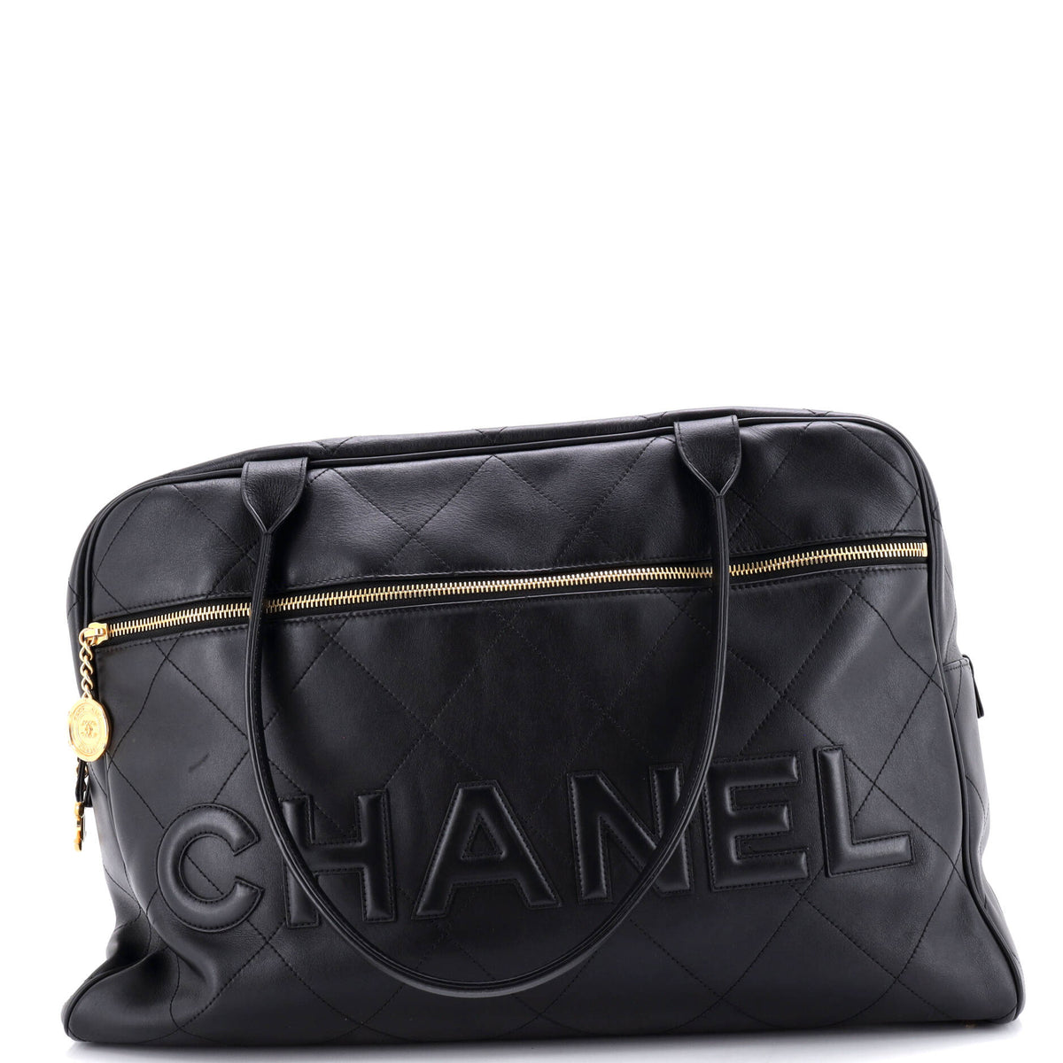 Chanel CHANEL Logo Bowler Bag Stitched Calfskin Maxi