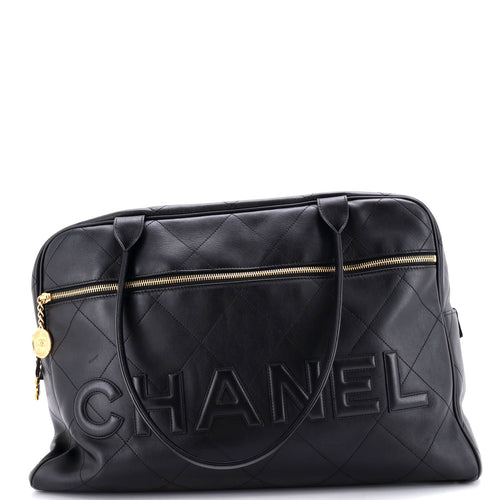 CHANEL Logo Bowler Bag Stitched Calfskin Maxi
