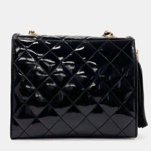 Black Patent Leather Fringe Tassel Flap Bag