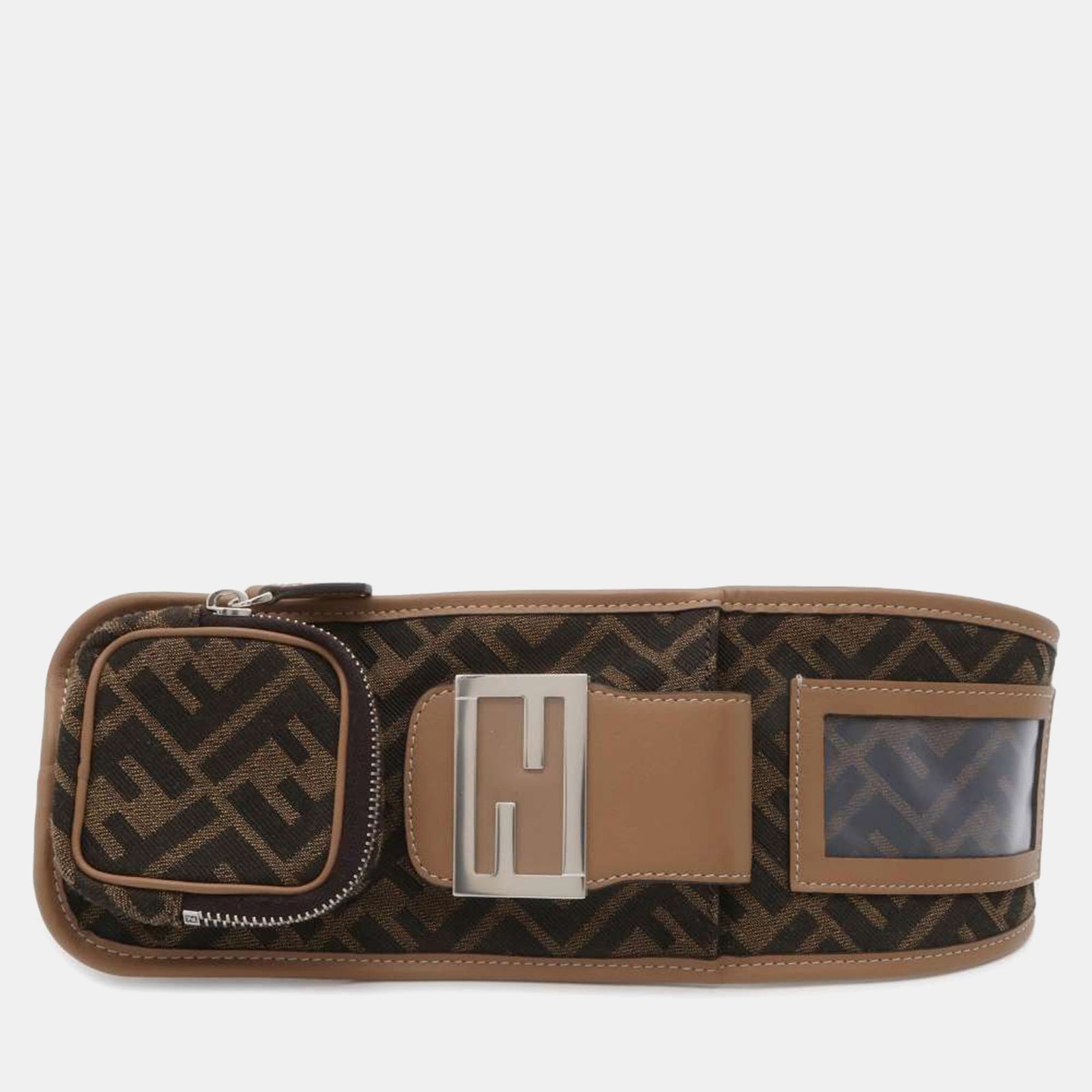 Fendi Brown Canvas Leather FF Logo Zucca Pattern Strap