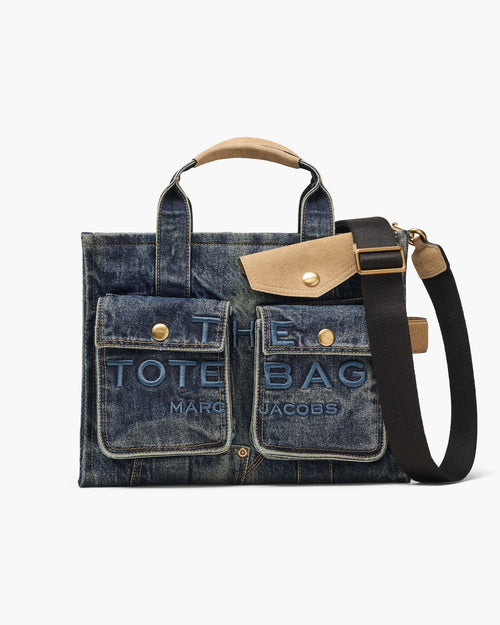 Marc Jacobs The Denim Suede Medium Cargo Tote Bag in Dark Wash Indigo
