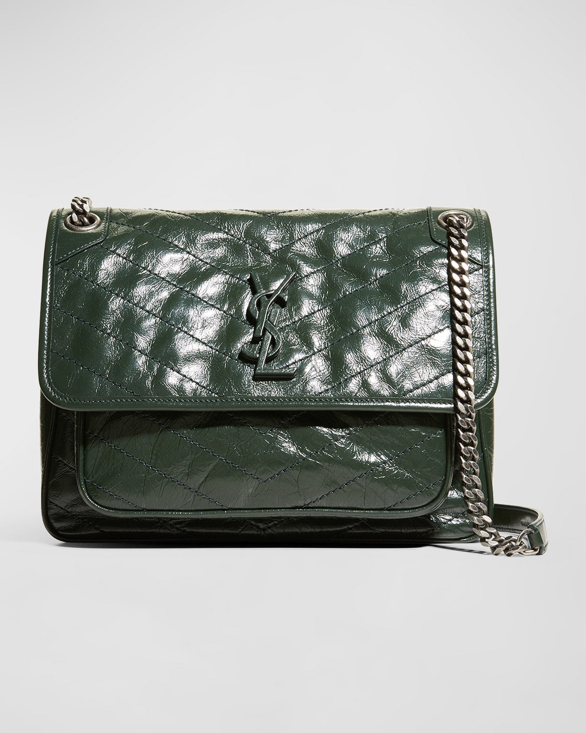 Saint Laurent Niki Medium Flap YSL Shoulder Bag in Crinkled Leather