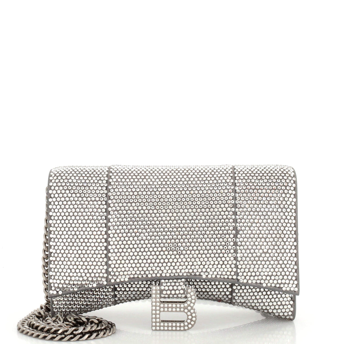 Balenciaga Hourglass Chain Wallet Suede with Crystals XS