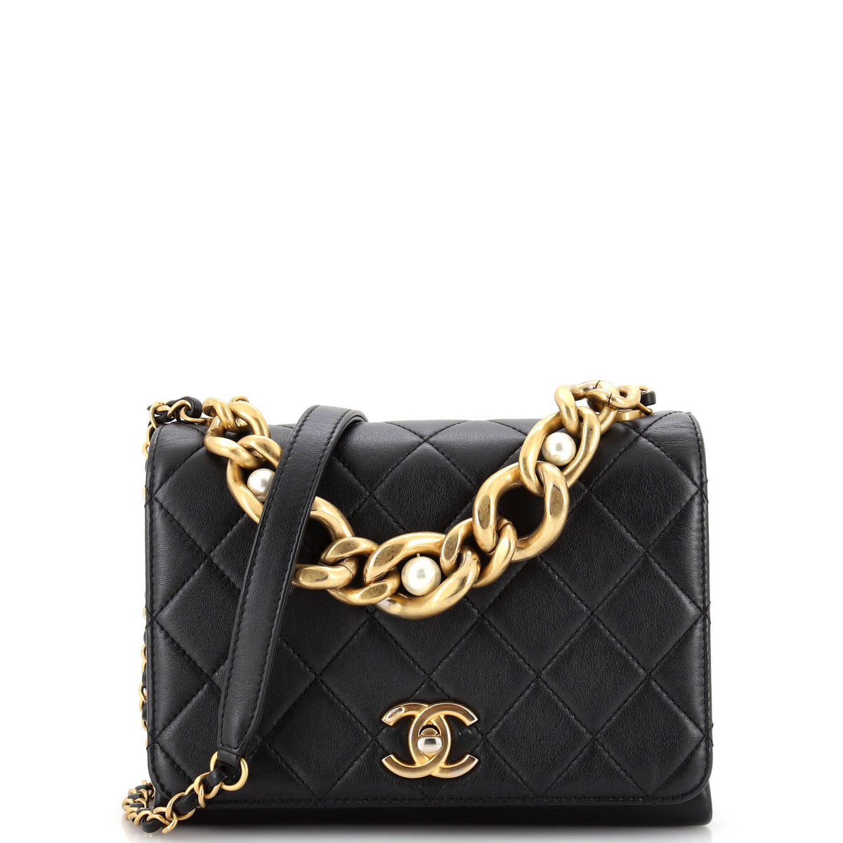 Chanel CHANEL Pearl Boy Chain Flap Bag Quilted Calfskin Mini