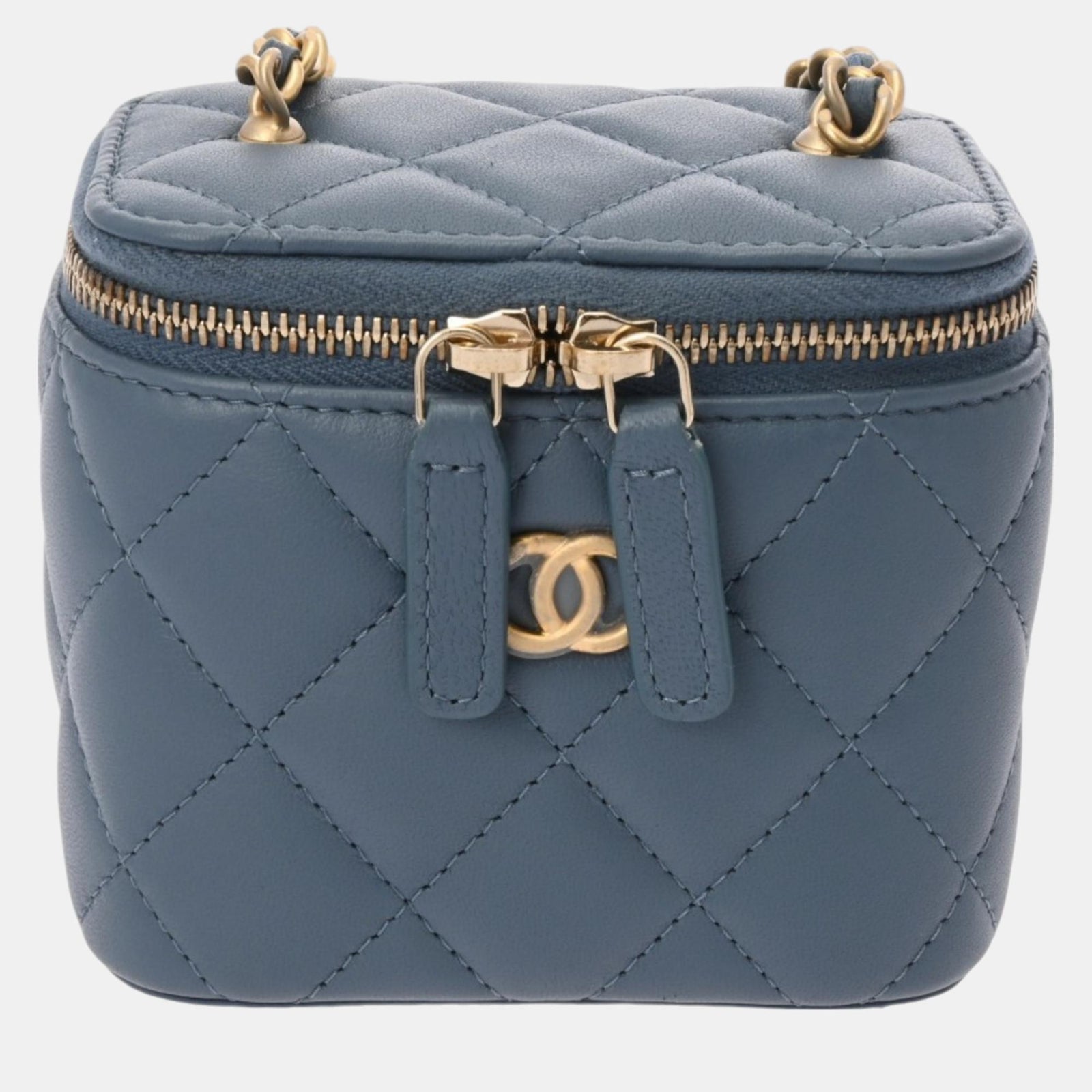 Chanel Blaue, marineblaue Matelassé-Tasche aus Lammleder mit Coco-Kugelkette