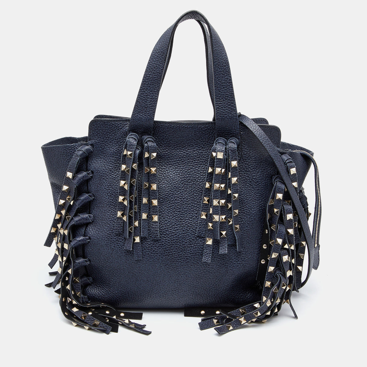 Valentino Blue Leather C-Rockee Fringe Tote