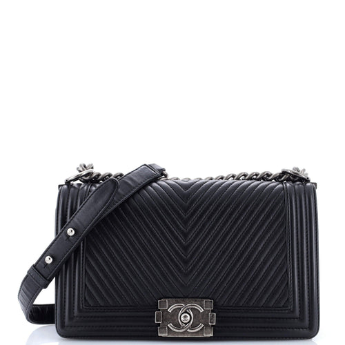 CHANEL Boy Flap Bag Chevron Wrinkled Lambskin Old Medium