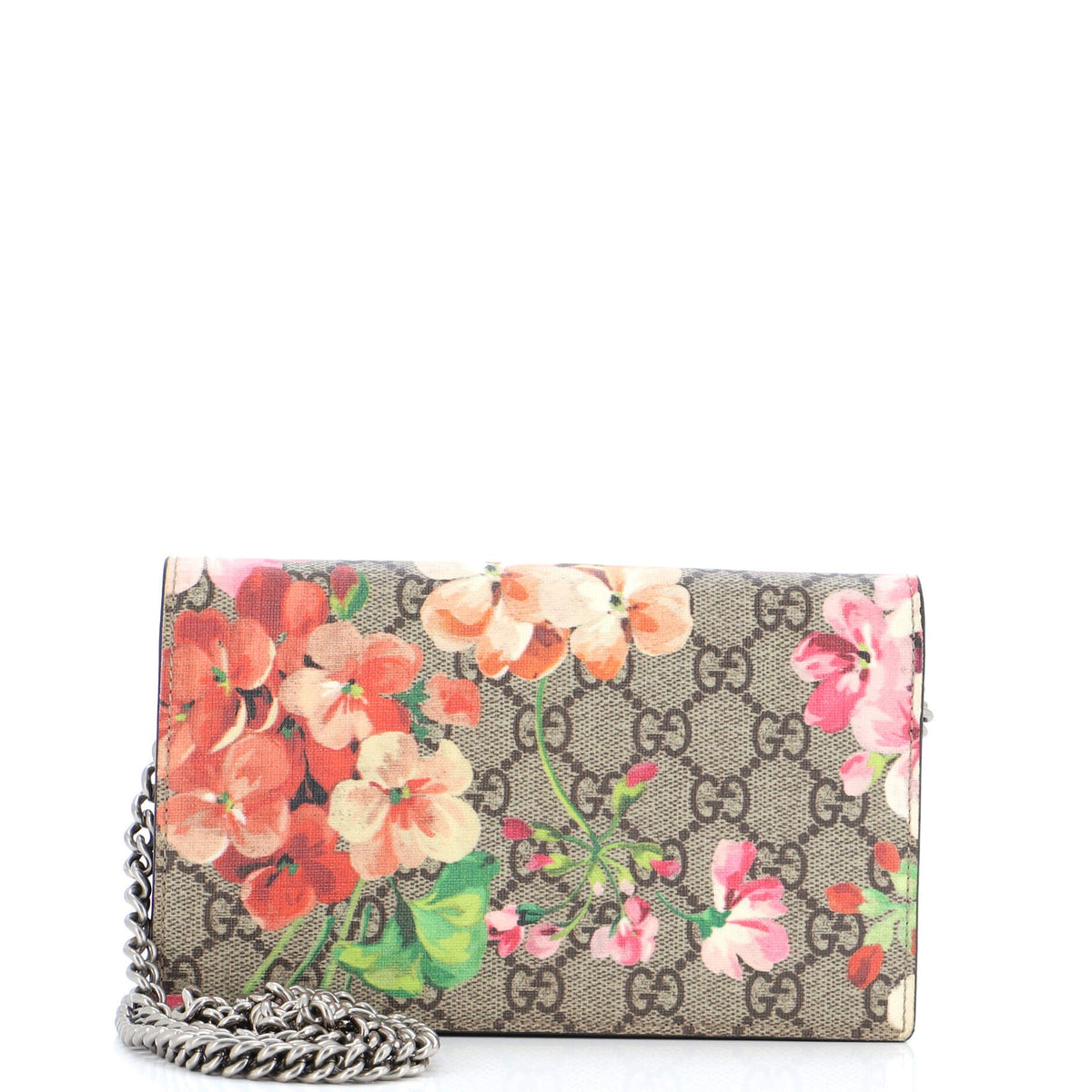 Gucci GUCCI Chain Wallet Blooms Print GG Coated Canvas
