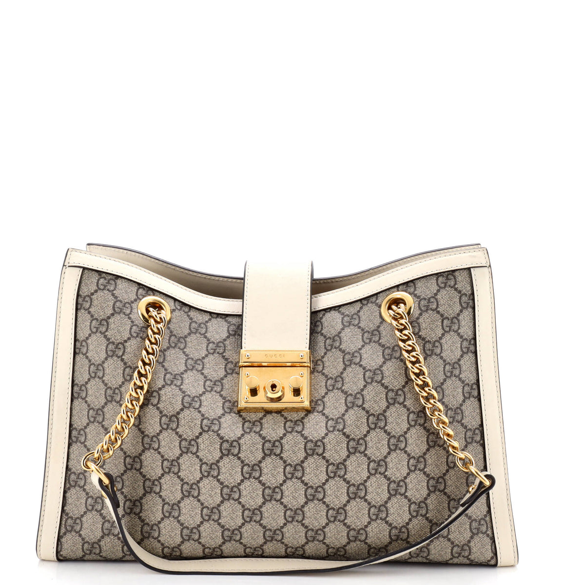 Gucci GUCCI Padlock Chain Tote GG Coated Canvas with Leather Medium