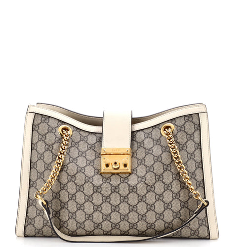 GUCCI Padlock Chain Tote GG Coated Canvas with Leather Medium