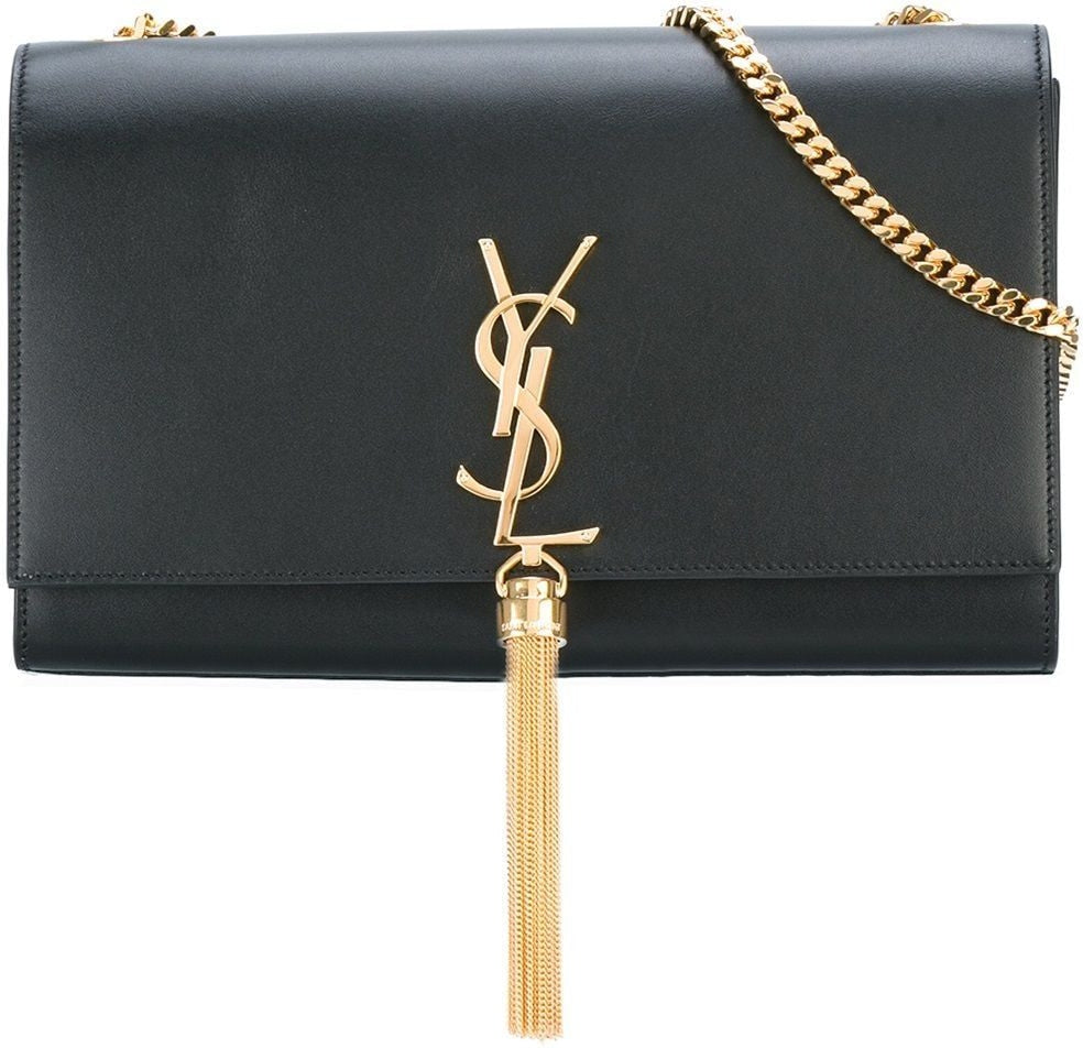 Saint Laurent Women's Kate Logo Plaque Shoulder Bag in 1000 | 354119C150J1000