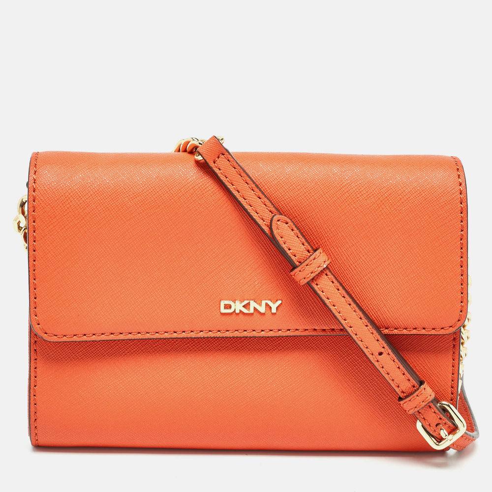 Orange Leather Flap Crossbody Bag