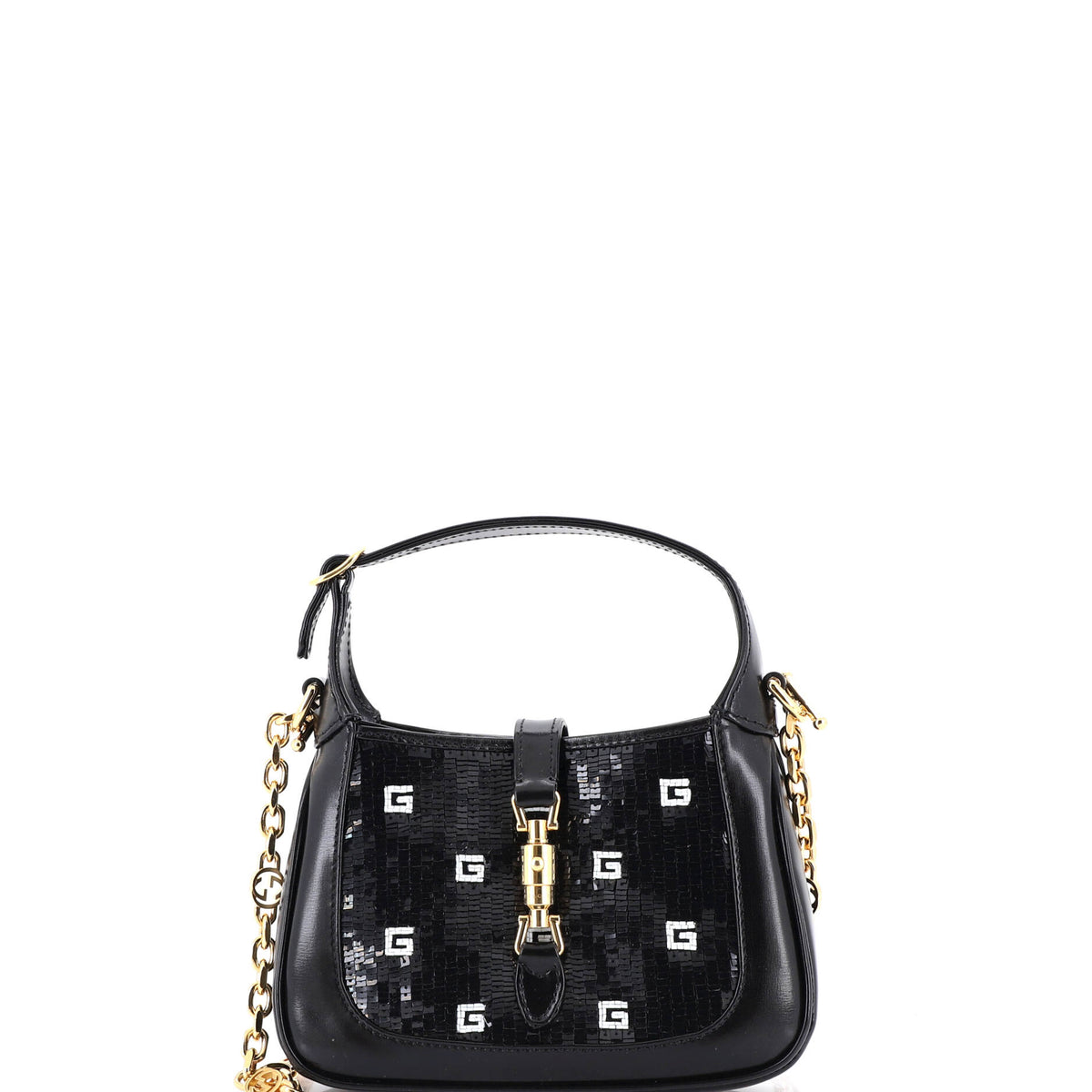 Gucci GUCCI Jackie 1961 Chain Hobo Sequin Embellished Satin with Leather Mini