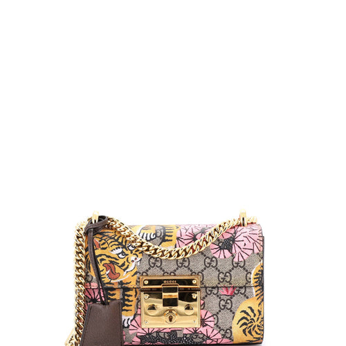 GUCCI Padlock Shoulder Bag Bengal Print GG Coated Canvas Small