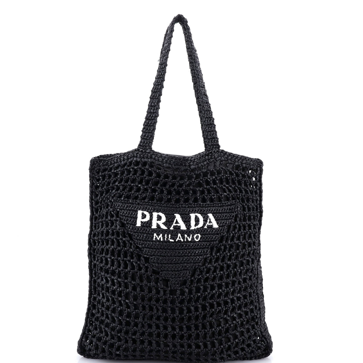 Prada PRADA Triangle Logo Open Tote Raffia