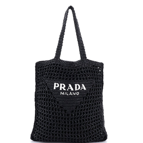 PRADA Triangle Logo Open Tote Raffia