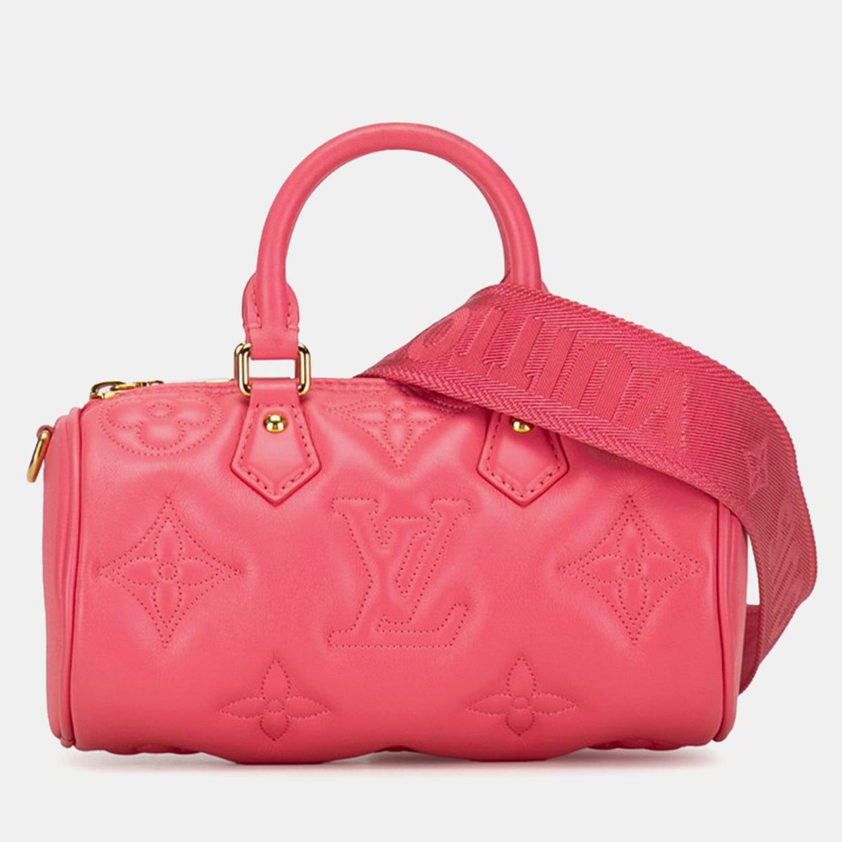 Louis Vuitton Pink Quilted Monogram Calfskin Bubblegram Papillon BB Satchel Bag