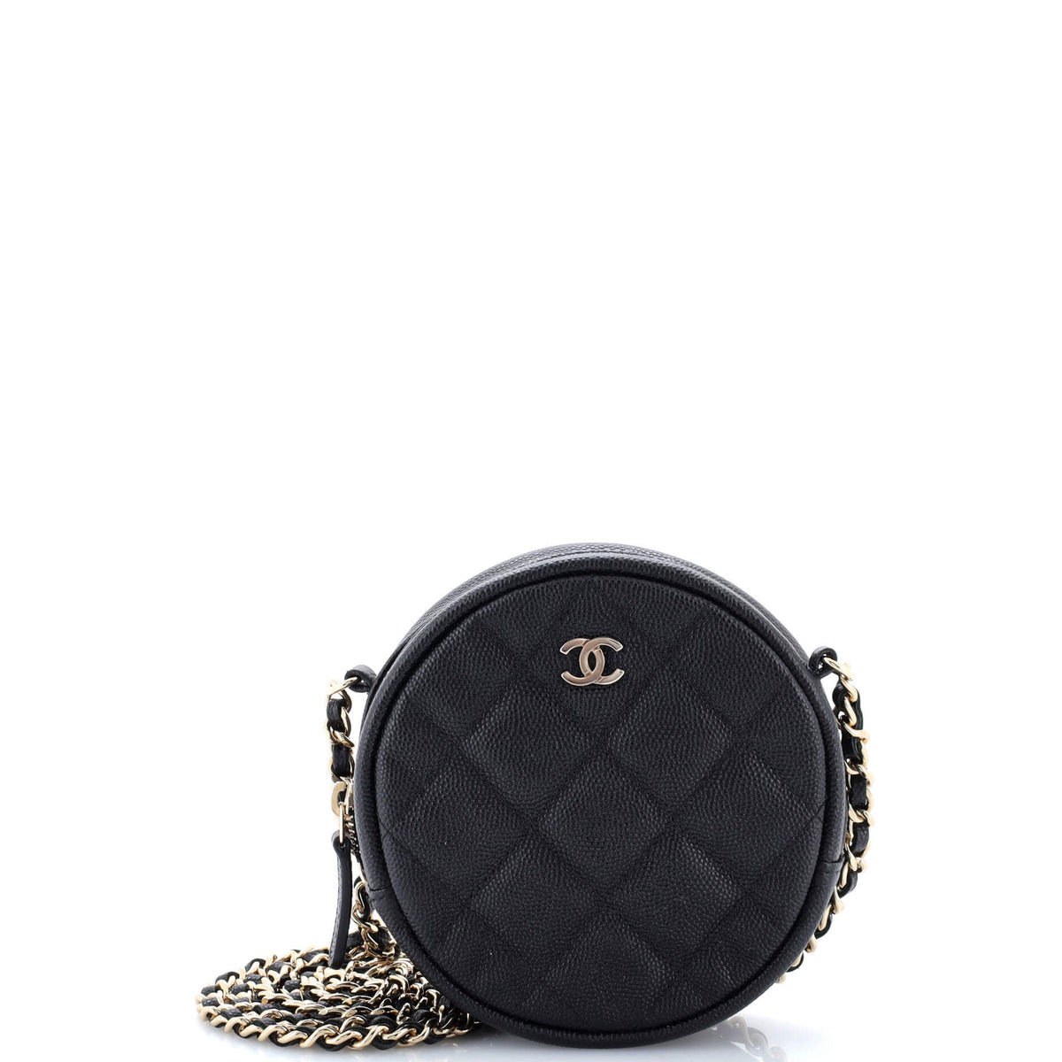 Chanel CHANEL Round Clutch with Chain Quilted Caviar Mini