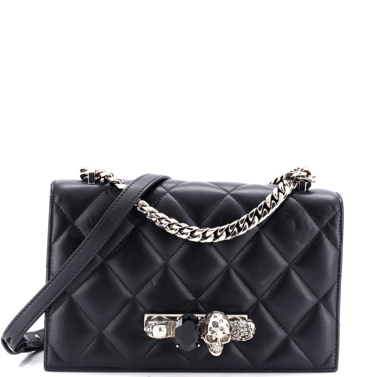 Alexander McQueen Jewelled Flap Satchel Quilted Leather Medium