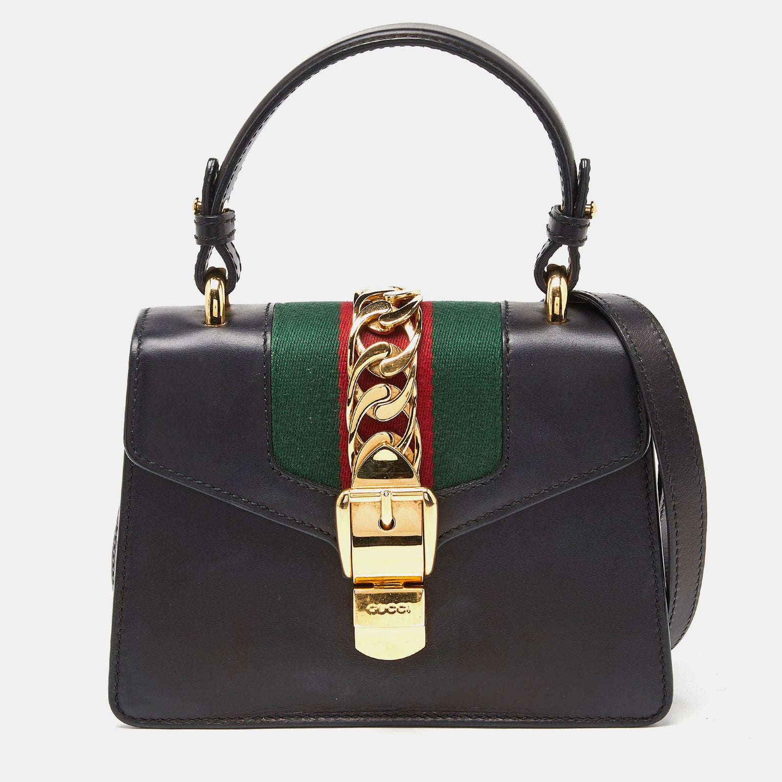 Gucci Black Leather Mini Sylvie Top Handle Bag