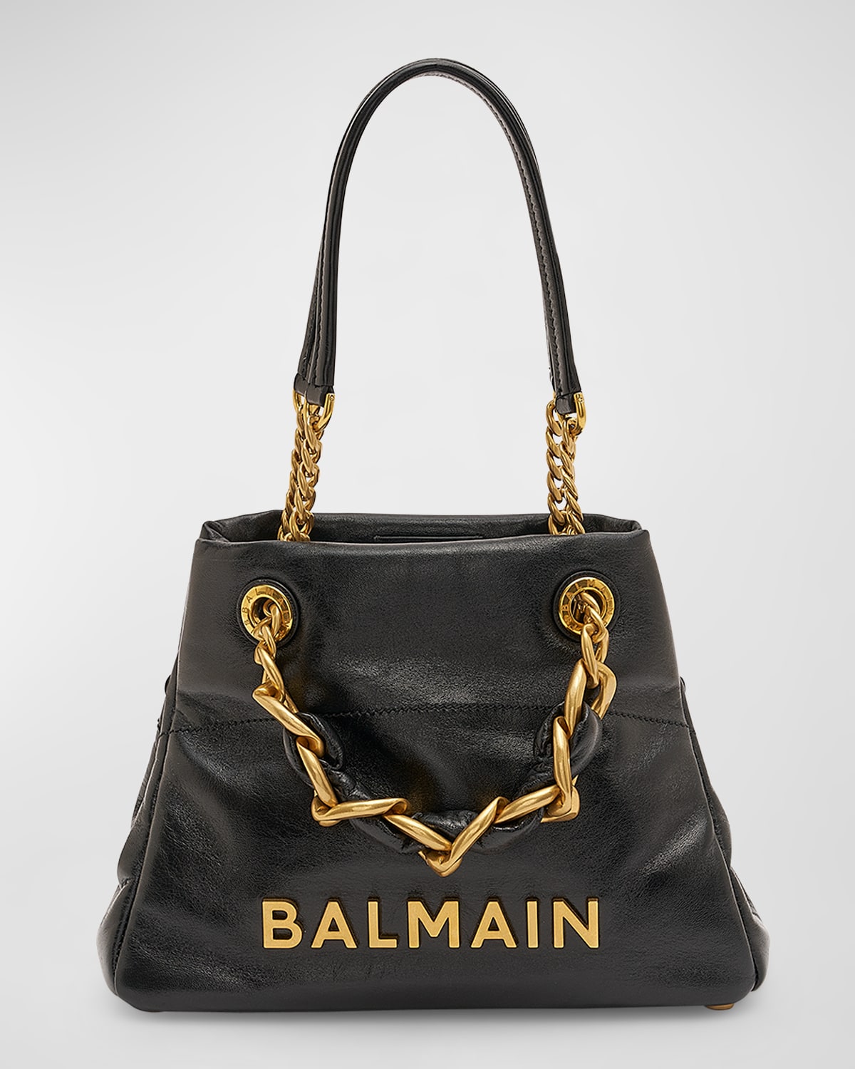 Balmain 1945 Soft Small Cabas Tote Bag in Crinkled Leather