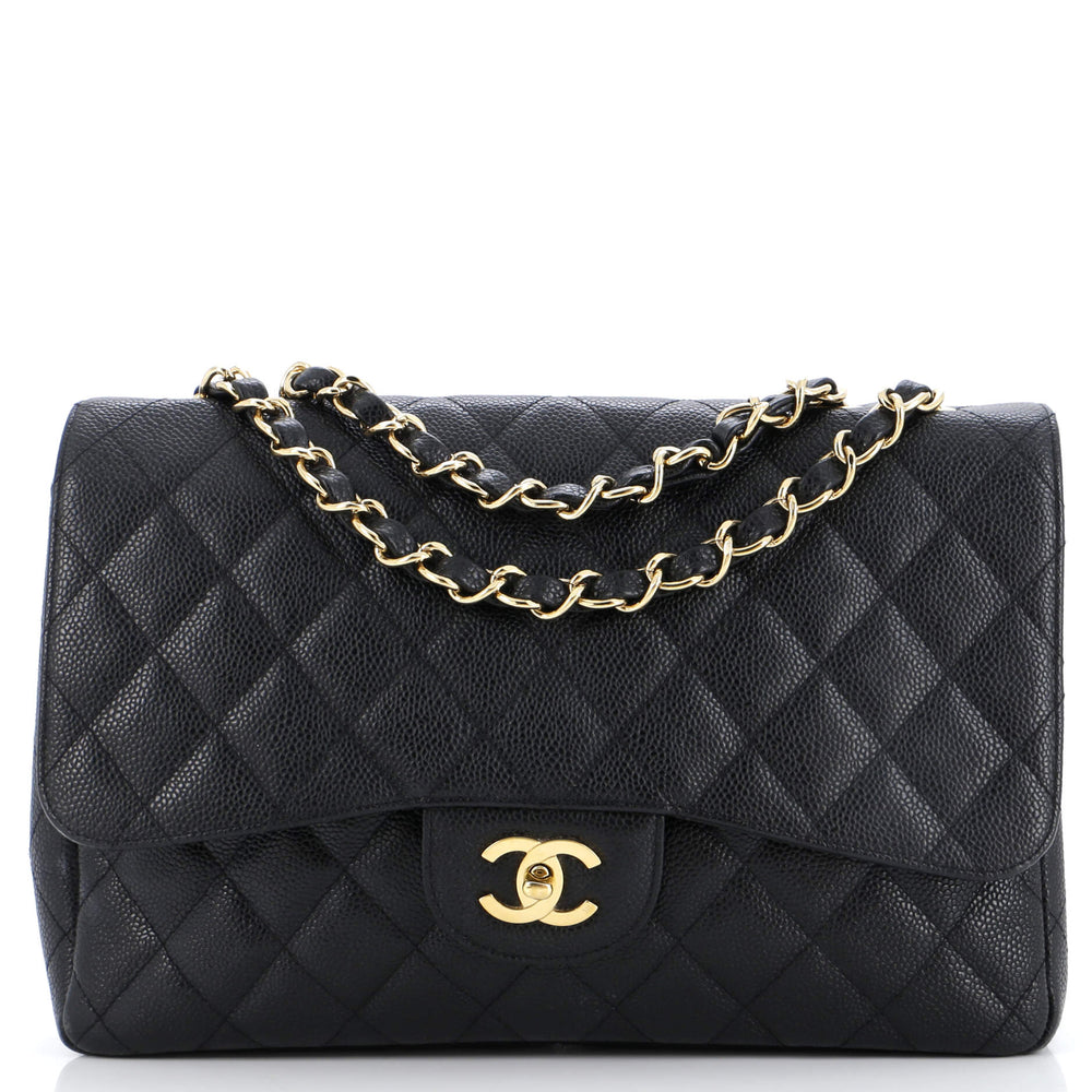 CHANEL Vintage Classic Single Flap Bag Quilted Caviar Jumbo