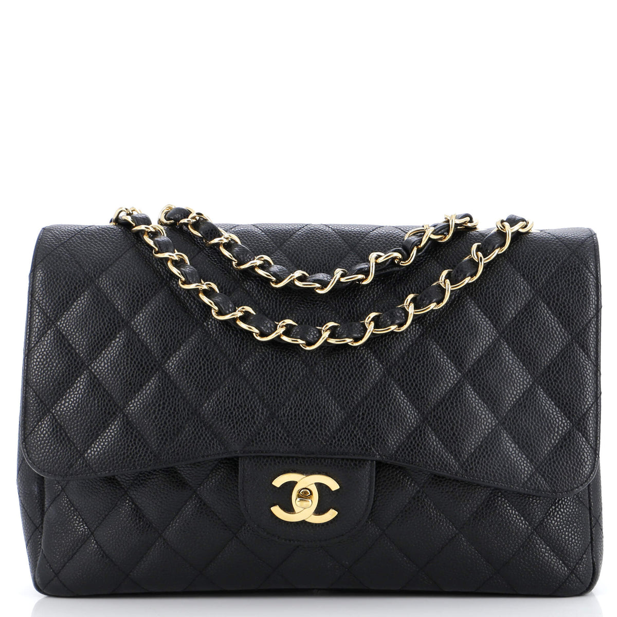Chanel CHANEL Vintage Classic Single Flap Bag Quilted Caviar Jumbo