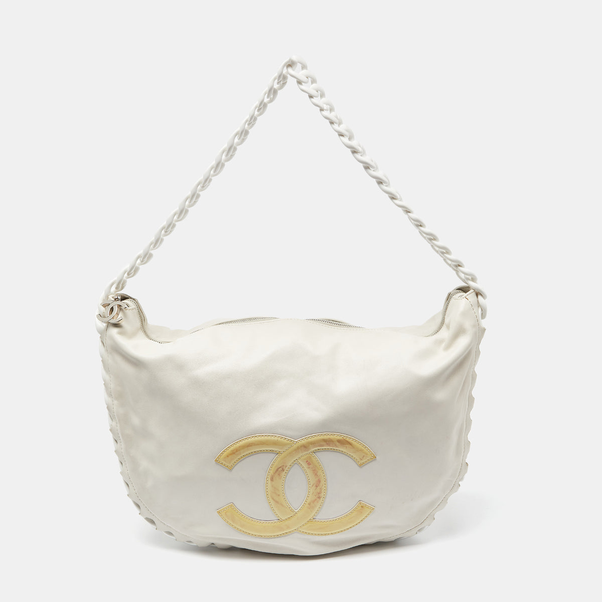 Chanel White Leather CC Modern Chain Hobo