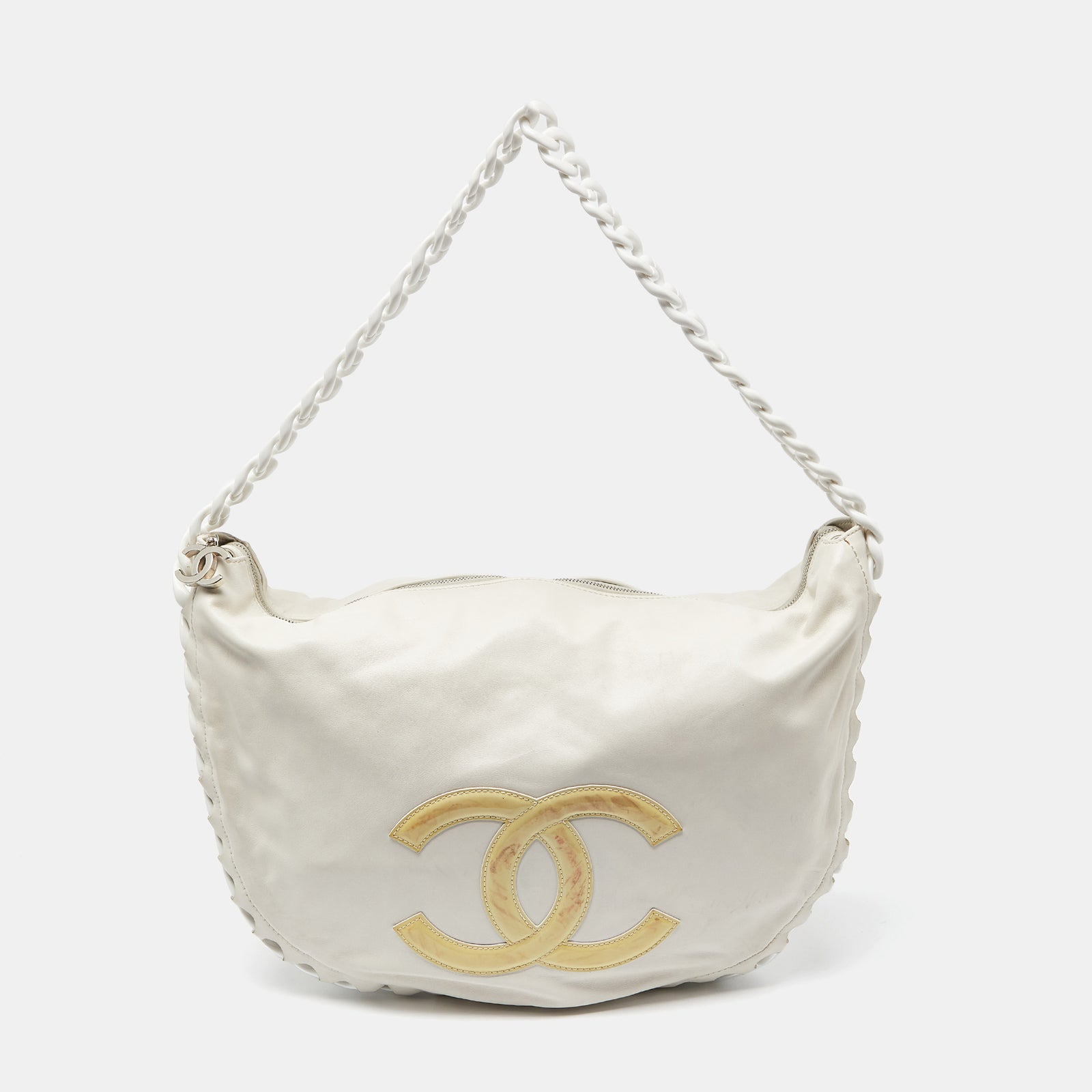 Chanel Weißes Leder CC Modern Chain Hobo