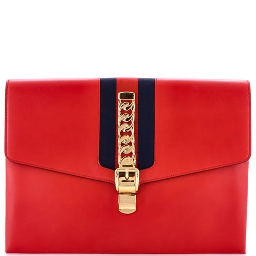 GUCCI Sylvie Clutch Leather Maxi