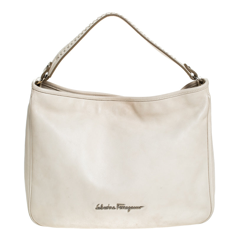 Salvatore Ferragamo Off-White Leather Hobo