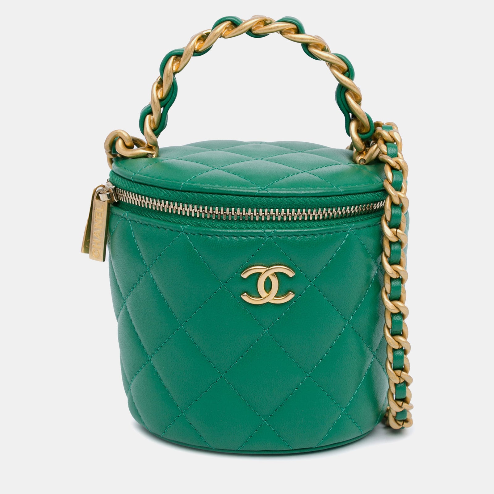 Chanel Green Lambskin Leather Afternoon Tea Vanity Case with Chain Bag