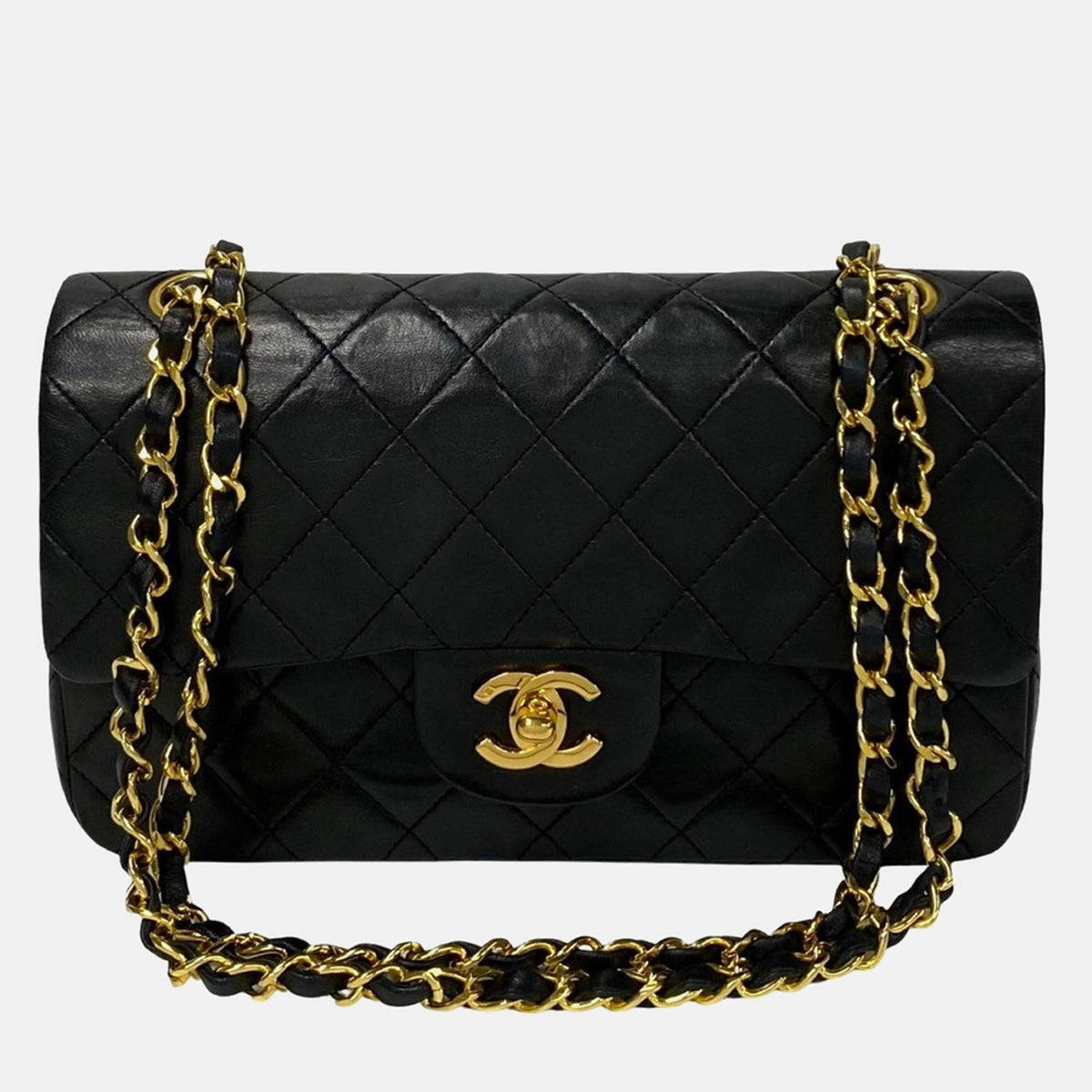 Chanel Black Lambskin Leather Small Classic Double Flap Shoulder Bag