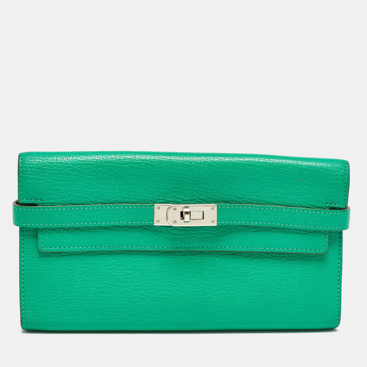 Hermès Menthe Chevre Mysore Leather Kelly Longue Wallet